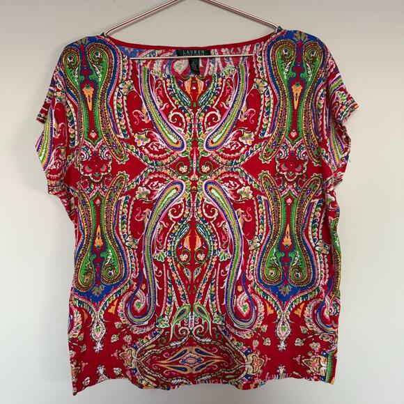 Lauren Ralph Lauren Womens Paisley Top XL Colorful Feminine Quiet Luxury Boho - Picture 2 of 5